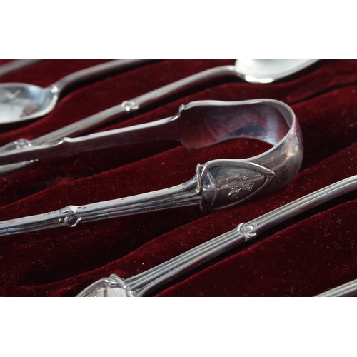 260 - A stunning antique/ Art Nouveau sterling silver set of teaspoons & sugar tongs.