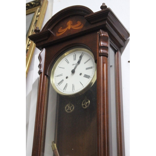 290 - A stunning antique double weight Vienna Regulator clock, with decorative inlaid case. measuring 44in... 