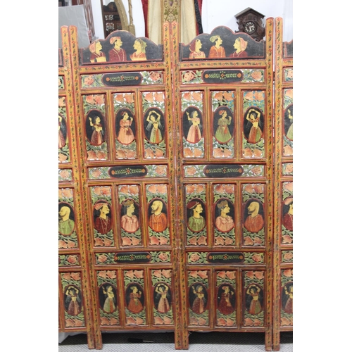 309 - A stunning hand painted 4 fold screen/ room divider, each panel measuring 20x72inches.