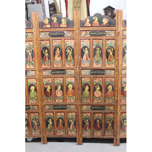 309 - A stunning hand painted 4 fold screen/ room divider, each panel measuring 20x72inches.