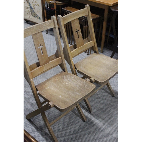 335 - A pair of vintage folding Church chairs, with 'Cross' cut out to splats.