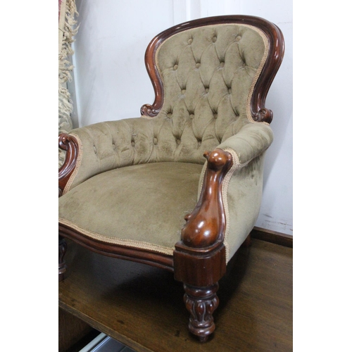 500C - A stunning antique mahogany deep button backed miniature armchair. Measuring approx 21.5inches tall.