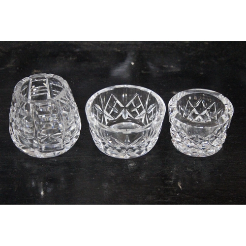 517 - Two Waterford Crystal salt dishes and a small Waterford Crystal vase.