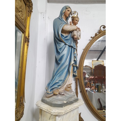 214 - A stunning large antique/ vintage Religious statue of Mary with Jesus/ Madonna with Child on stand, ... 