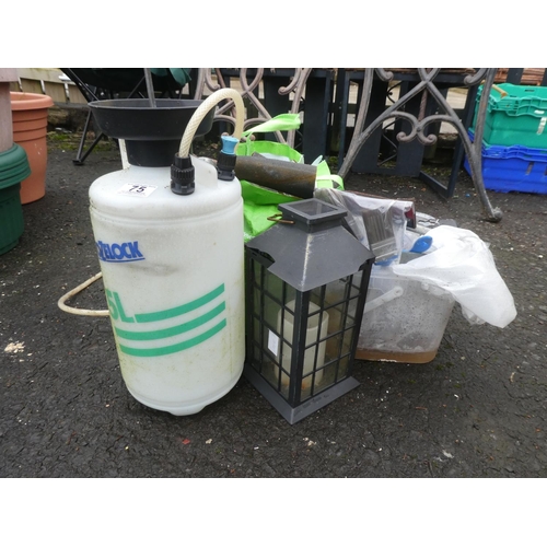 75 - A job lot to include a Hozelock 5l garden sprayer and more.