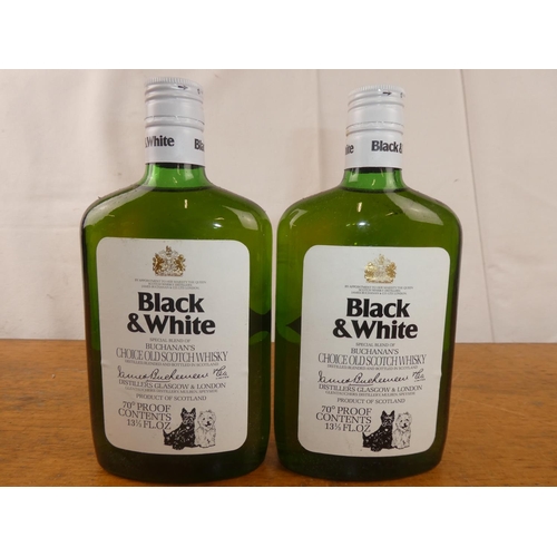 122 - Two bottles of Black & White Scottish Whisky, 13 1/3 fl.oz.