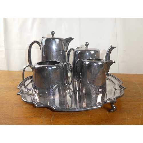 227 - A vintage Silver Soldered tea and coffee set with serving tray.