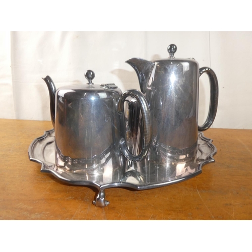 227 - A vintage Silver Soldered tea and coffee set with serving tray.