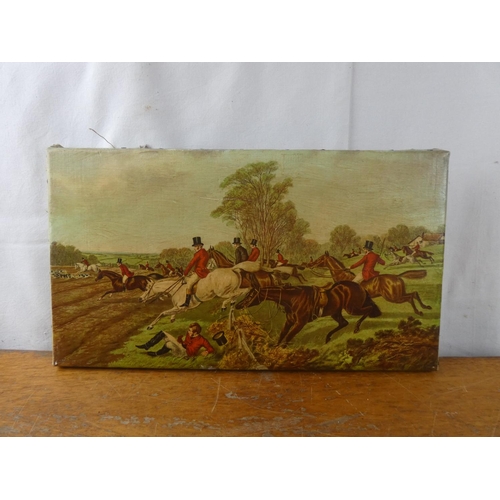 242 - A canvas picture of a hunting scene. 9 inch height x 16 inch length