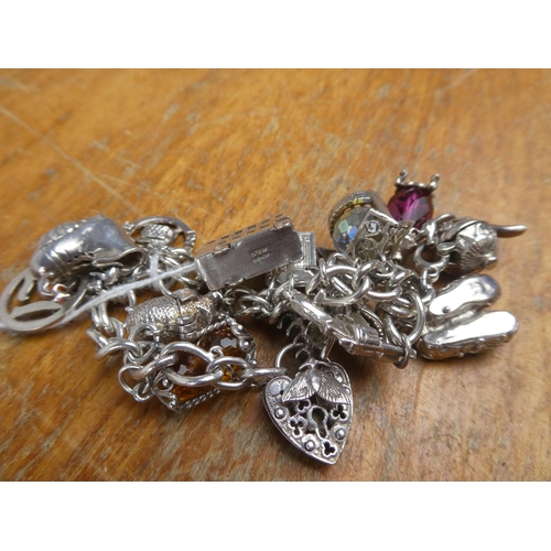 147B - A stunning Silver charm bracelet with an assortment of silver charms, total weight 68g.