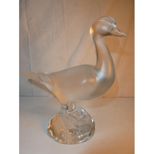 159 - A stunning Lalique Crystal frosted and clear glass 'standing duck' figure. Signed Lalique France on ... 