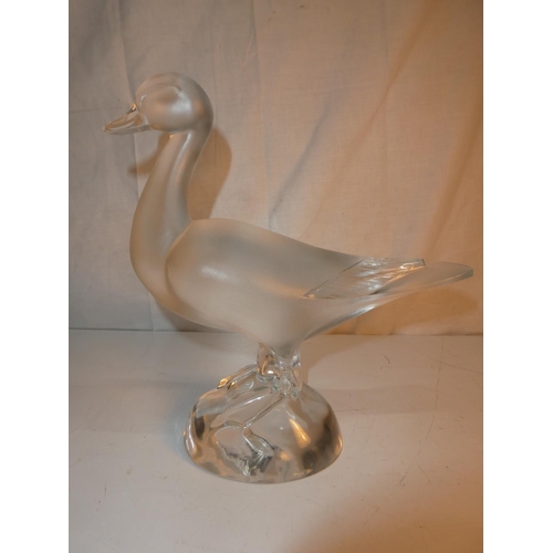 159 - A stunning Lalique Crystal frosted and clear glass 'standing duck' figure. Signed Lalique France on ... 