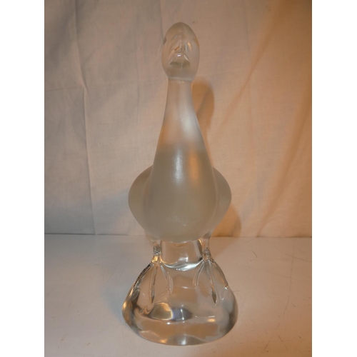 159 - A stunning Lalique Crystal frosted and clear glass 'standing duck' figure. Signed Lalique France on ... 