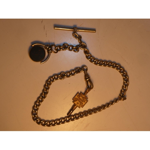 206 - A white metal fob chain with bloodstone fob pendent, with Marshall and Son pocket watch key. (stampe... 