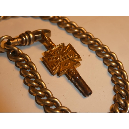 206 - A white metal fob chain with bloodstone fob pendent, with Marshall and Son pocket watch key. (stampe... 