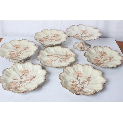 247 - A stunning set of antique Ridgway 'Salmon Carnation' dessert plates and footed plates.