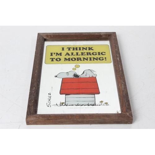 276 - A vintage framed 'Snoopy' mirror, 'I Think I'm Allergic to Mornings!'