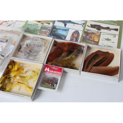 337 - A lot of assorted feathers for fly tying/fishing, two Observer's Books 'Fly Fishing' and 'Coarse Fis... 