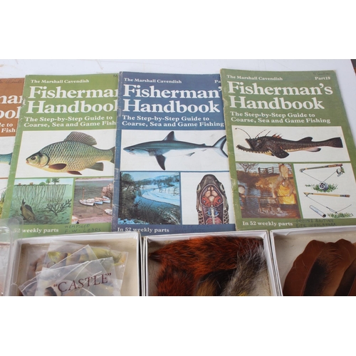 337 - A lot of assorted feathers for fly tying/fishing, two Observer's Books 'Fly Fishing' and 'Coarse Fis... 