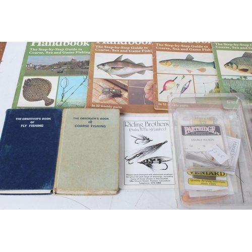 337 - A lot of assorted feathers for fly tying/fishing, two Observer's Books 'Fly Fishing' and 'Coarse Fis... 