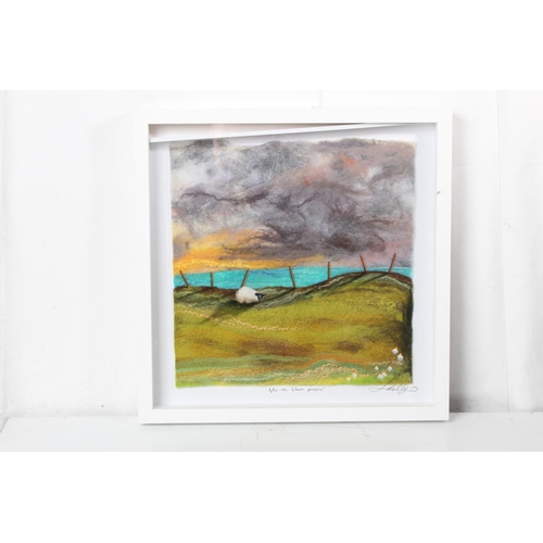 346 - A stunning framed textile panel 'After the Storm Passes' by Louisa Kelly, measuring including frame ... 