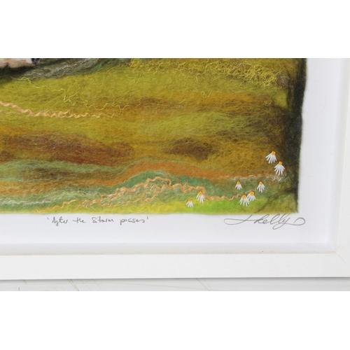 346 - A stunning framed textile panel 'After the Storm Passes' by Louisa Kelly, measuring including frame ... 