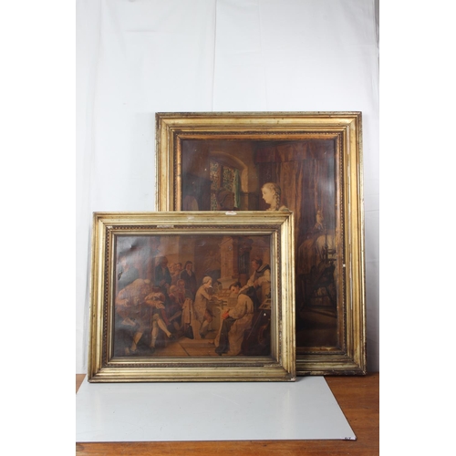 67 - A gilt antique style print 'Sunday Worship' and a large stunning antique framed print 'Deep in Thoug... 