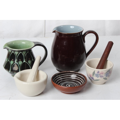 72 - A Danish pottery jug with patterned detail, a Denby 1 1/2 pint jug and lots more.