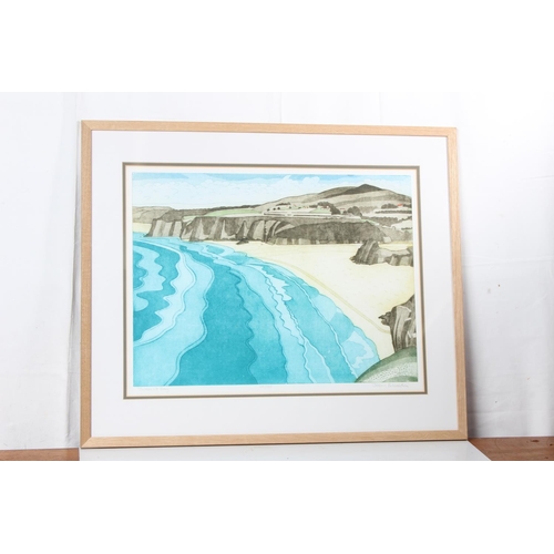 85 - A large limited edition etching 'Threecliff Bay' 29/150 signed John Brunsden, measuring 32