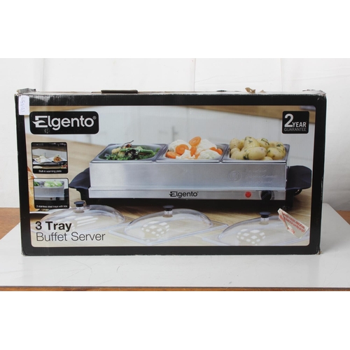 369 - A boxed Elgento 3 tray buffet server.