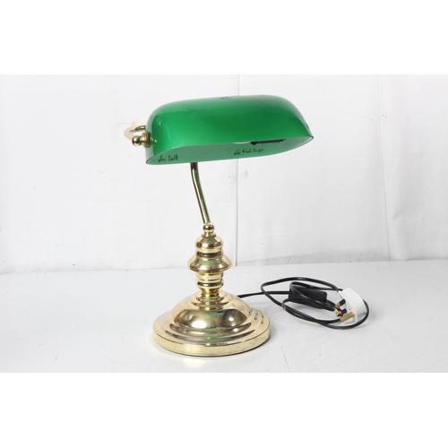 386 - A brass based bankers lamp.