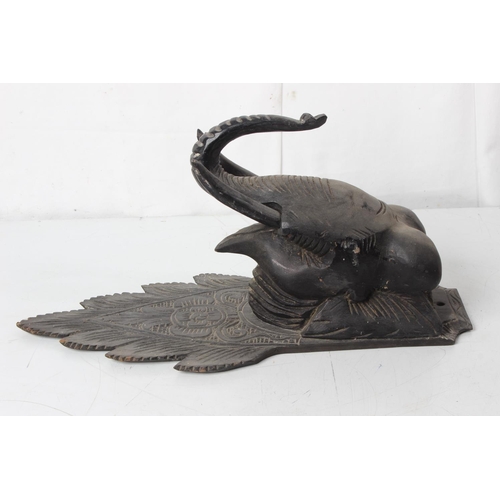 397 - A large vintage wooden elephant head wall plaque, measuring 19