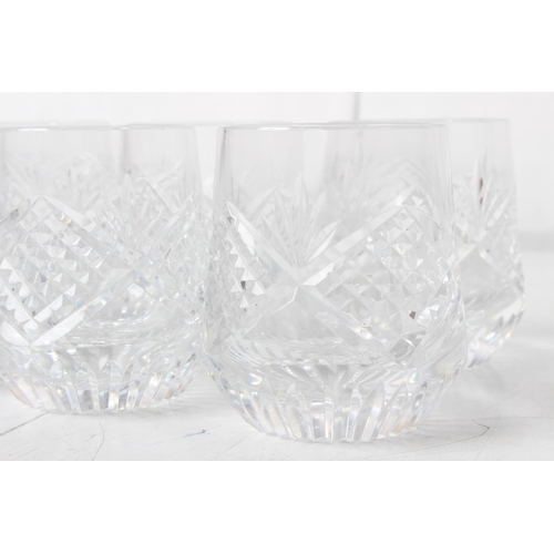 400 - A stunning set of six Tyrone Crystal roly poly whisky glasses.