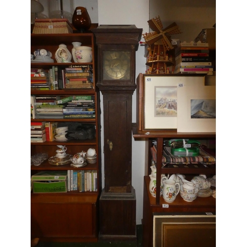 407 - An antique mahogany longcase clock with brass dial for restoration made by John Dixon Warwick.