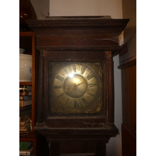 407 - An antique mahogany longcase clock with brass dial for restoration made by John Dixon Warwick.