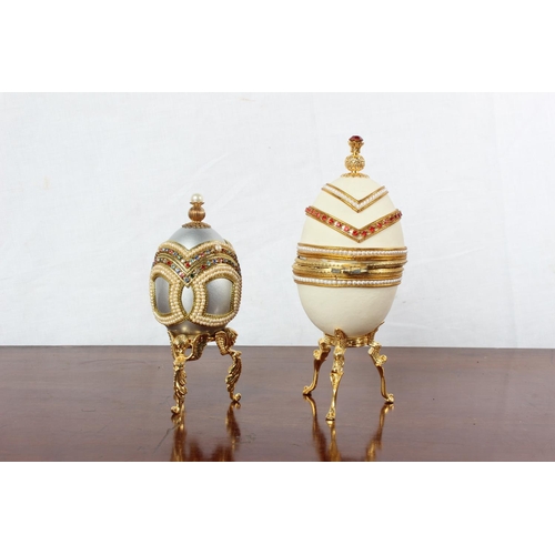 47 - Two Faberge style egg shaped trinket boxes (one a/f).