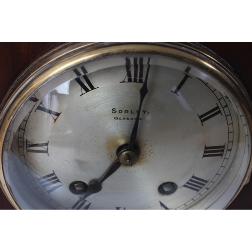 108 - A stunning antique/ Edwardian arch top mantle clock, with inlaid case, brass pillars & silvered dial... 