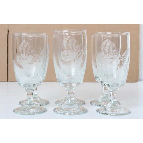 117 - A set of six Sheridan glasses etched with butterfly design.