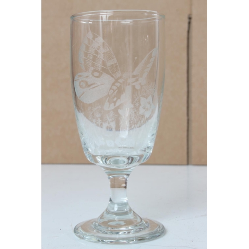 117 - A set of six Sheridan glasses etched with butterfly design.