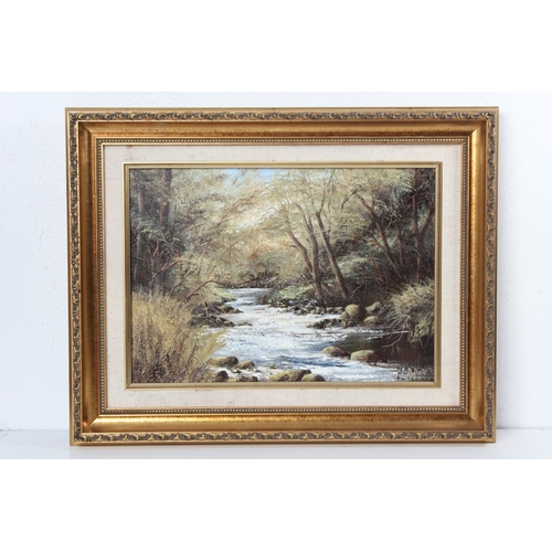 122 - A large gilt framed oil painting 'Glenariff, Co Antrim' signed D Dale, measuring including frame 18