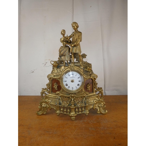 210 - A Stunning antique style gilt mantle clock with enamel dial, in need of some restoration.