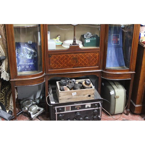 297 - A stunning antique/ Edwardian display cabinet, with curved glass panels & inlaid design. 65 x 46 inc... 