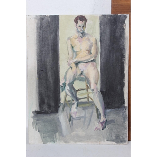 350 - A framed nude pencil drawing, along with a nude painting by Frank Nelson.