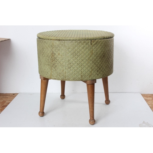 353 - A vintage footstool / sewing box and contents. 15 x 17inch