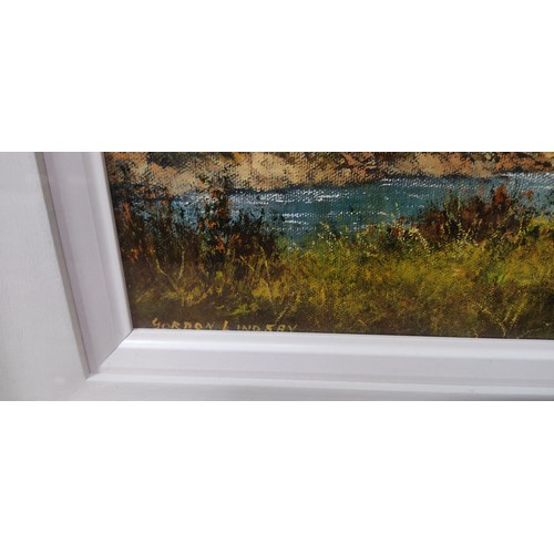 497 - A framed picture of a woodland scene, by artist Gordon Lindsay. 23.5 x 20.5 inch