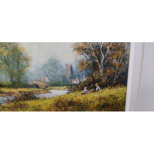 497 - A framed picture of a woodland scene, by artist Gordon Lindsay. 23.5 x 20.5 inch