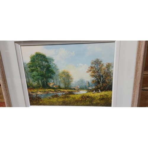 497 - A framed picture of a woodland scene, by artist Gordon Lindsay. 23.5 x 20.5 inch