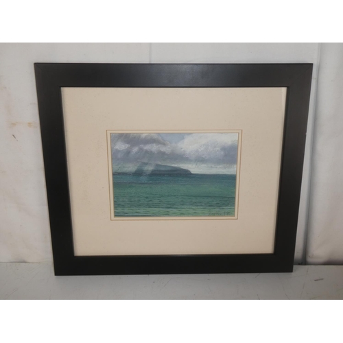 466 - A Watercolour and pastel painting, 'View across to Greencastle from Portstewart', by artist Stephen ... 