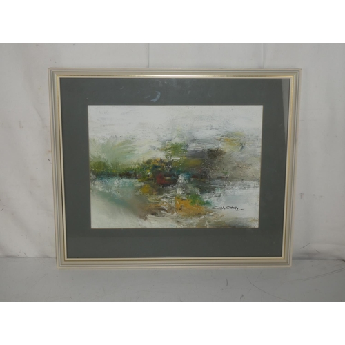 479 - An abstract painting, signed C.W.Chiaz. 17.5 x 21