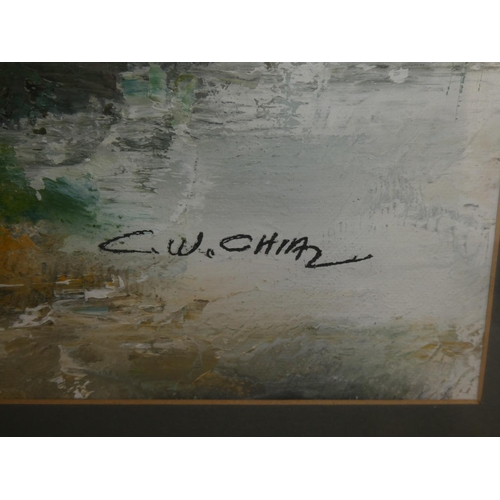 479 - An abstract painting, signed C.W.Chiaz. 17.5 x 21